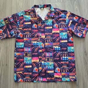 Vintage Third Rail Shirt Men's Size Large Casino All Over Print Hawaiian Light